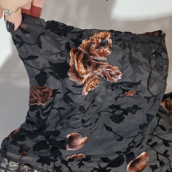 POL- Whimsigoth Black sheer open Cardigan Velvet burnout Floral sequin Sz.M/L - Picture 4 of 10